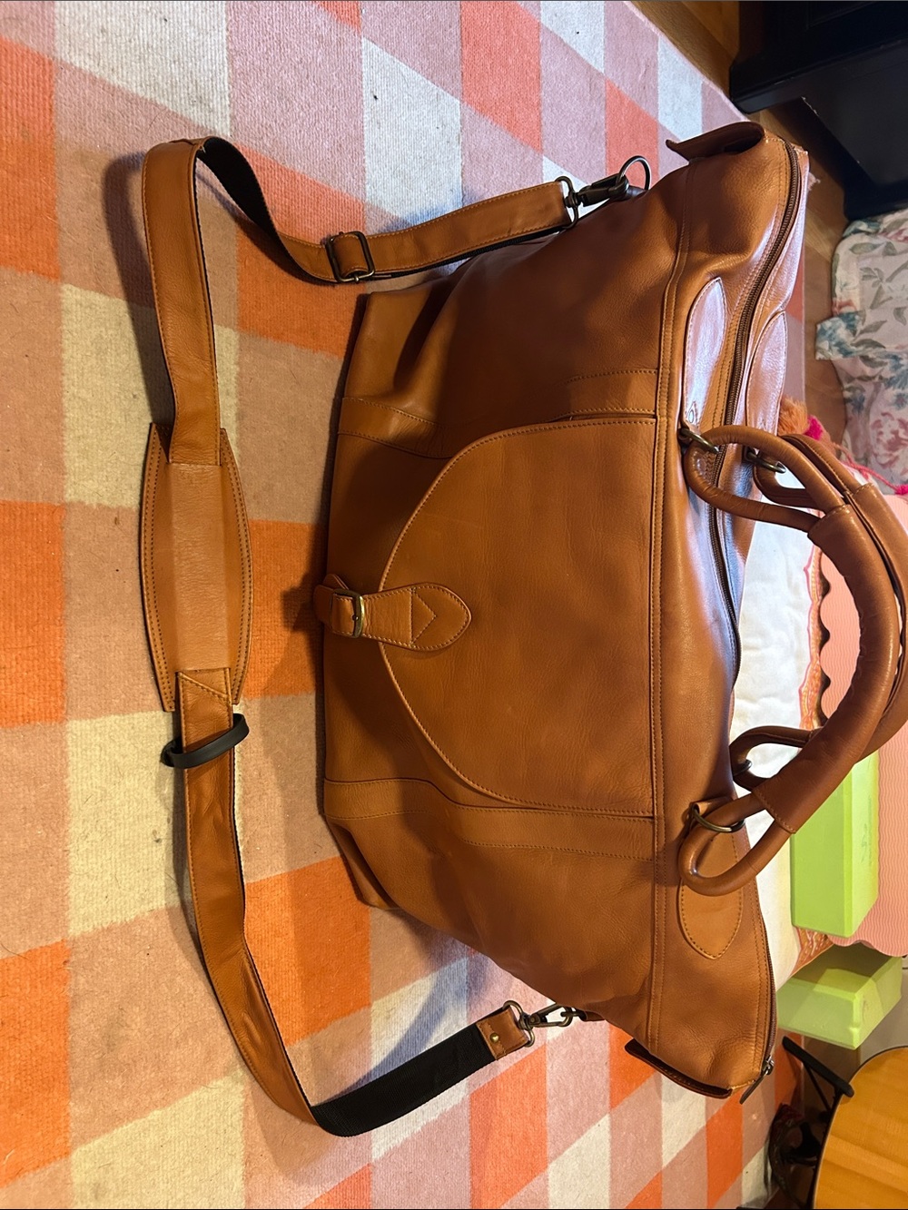 Leather Travel Duffel Bag in Tan